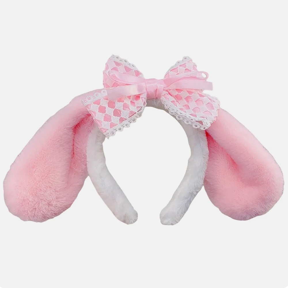 My Melody Halloween Fur Ears Headband ~ Cosplay Lace Bow Pink Headpiece - NEW